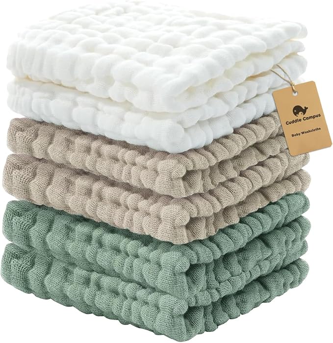 Cuddle Campus Baby Washcloths 6 Packs, Muslin Washcloths Baby, Cotton Burp by CuddleCampus