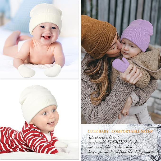 Baby Beanie Hat Gloves Set, Kids Winter Warm Knit Hat - Image 6