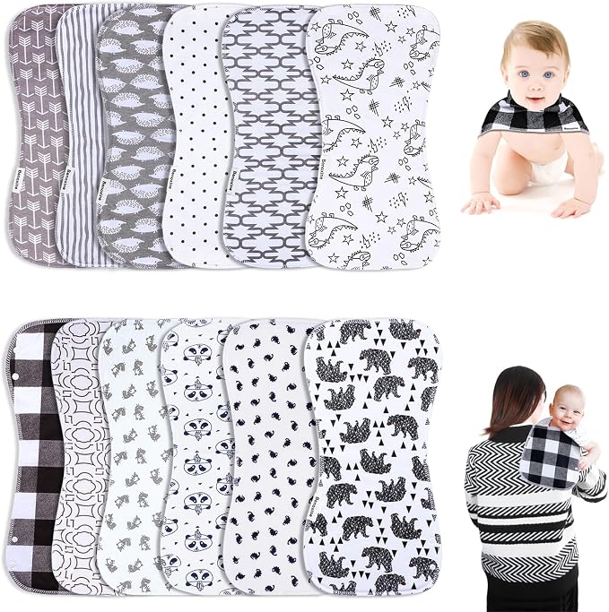 Baby Burp Cloths & Baby Bibs 2-in-1 Design Large Size 3 Layers Thicken Cotton by Benoxine