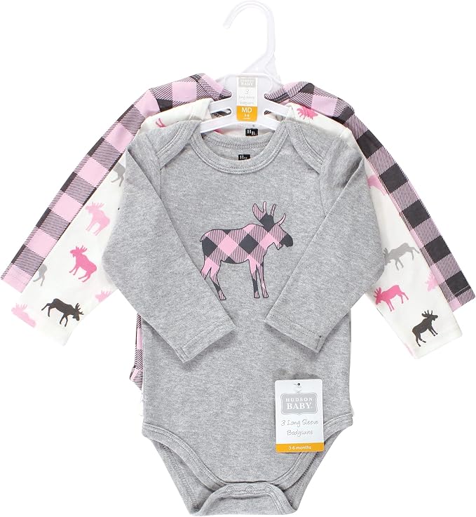 Hudson Baby Baby Girls' Cotton Long-sleeve Bodysuits 3-pack - Image 2