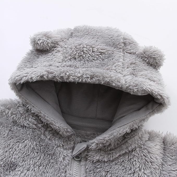 Baby Hooded Fleece Romper Long Sleeve Onesie Outwear Outfits 0-12M | Fall - Image 3