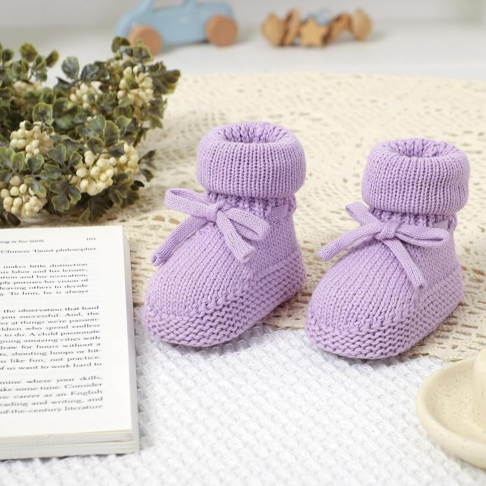 Hadetoto Newborn Baby Booties Cotton Knit Shoes | Soft, First Walkers, - Image 4