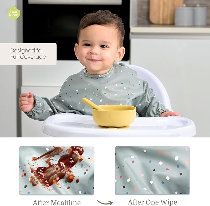 Waterproof Smock Baby Bibs for Eating | Long Sleeve Bib for Baby Led Weaning - Image 2