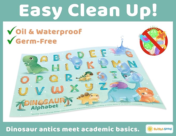 Disposable Placemats for Baby, Toddlers and Kids, 40 Disposable Baby Placemats for Restaurant, Dining Table & Travel, Learning Placemats for Kids, Toddler Travel Essential, Dinosaurs ABC & Numbers