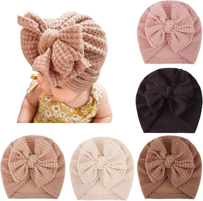DRESHOW BQUBO 5 Pieces Newborn Baby Turban Hats Bow Baby Infant Beanie by DRESHOW