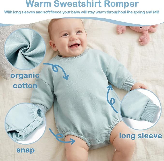 Bafeicao Baby Boy Girl Sweatshirt Romper Bubble Romper | Organic Cotton - Image 2