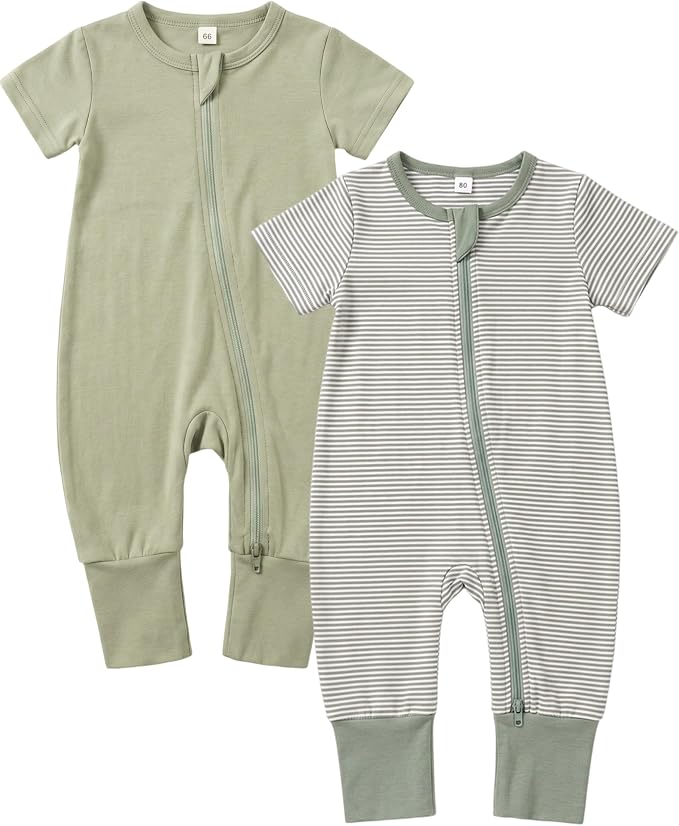 Baby Boy Girl Infant Rompers Short Sleeve Cotton Zipper Footless Summer by BeiVSlley