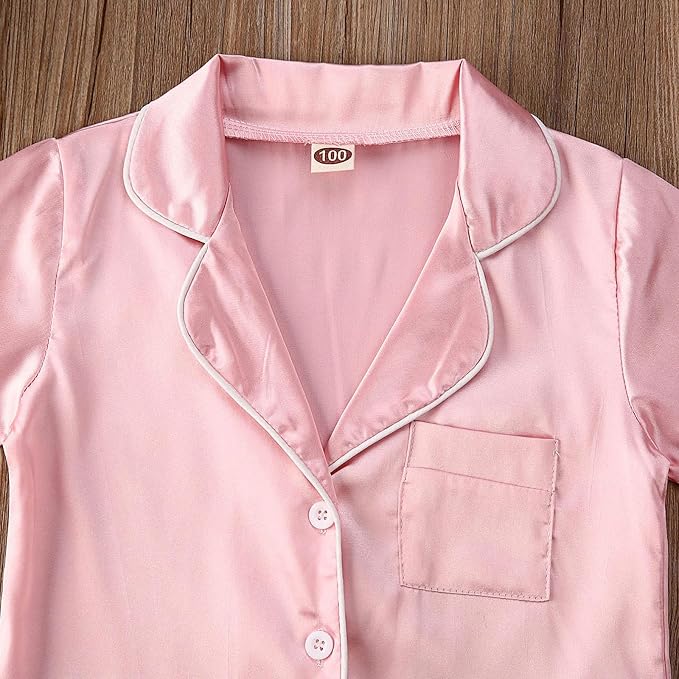 Kids Baby Girl Boy Satin Pajamas Set Button Down Sleep Shirt Top+Long Pants - Image 5