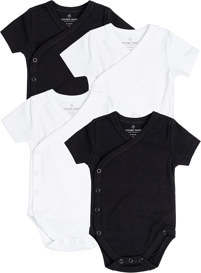 Baby Side Snap Kimono Bodysuit Set, Mitten Cuffs, 100% Cotton, Boy Girl by Goobie+Baby