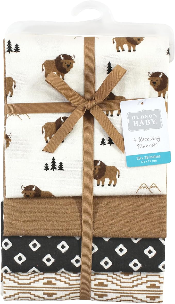 Hudson Baby Unisex Baby Cotton Poly Flannel Receiving Blankets, Wild Buffalo - Image 2