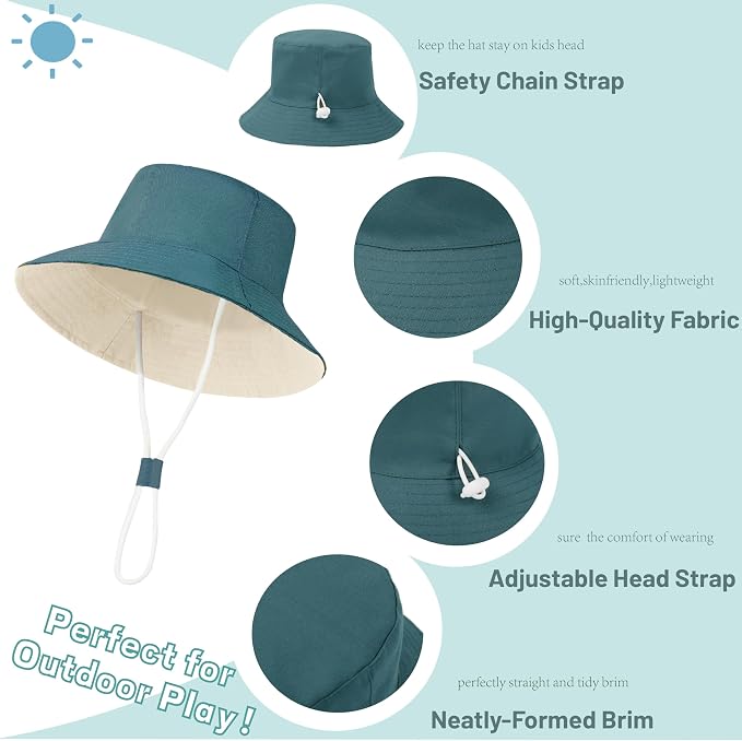 Baby Boy Sun Hat Toddler Bucket Beach Hat Girl UPF 50+ Cotton Linen - Image 3