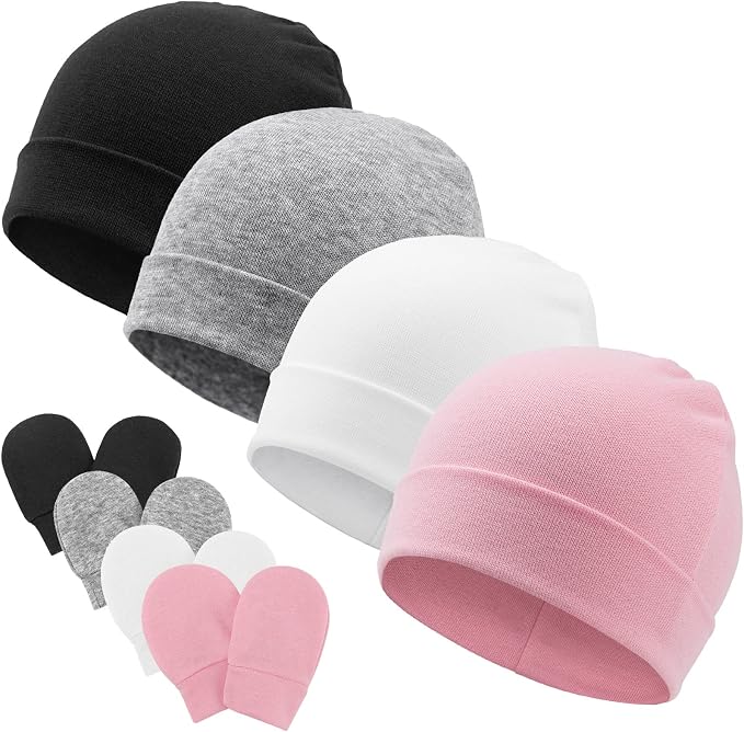 BQUBO Baby Hats and Mittens Infant Cotton Beanie Gloves No Scratch Set Newborn - Image 9