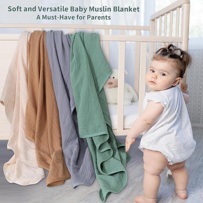 Muslin Swaddle Blankets for Newborn, 2 Pack Breathable Soft Receiving Blanket - Image 2