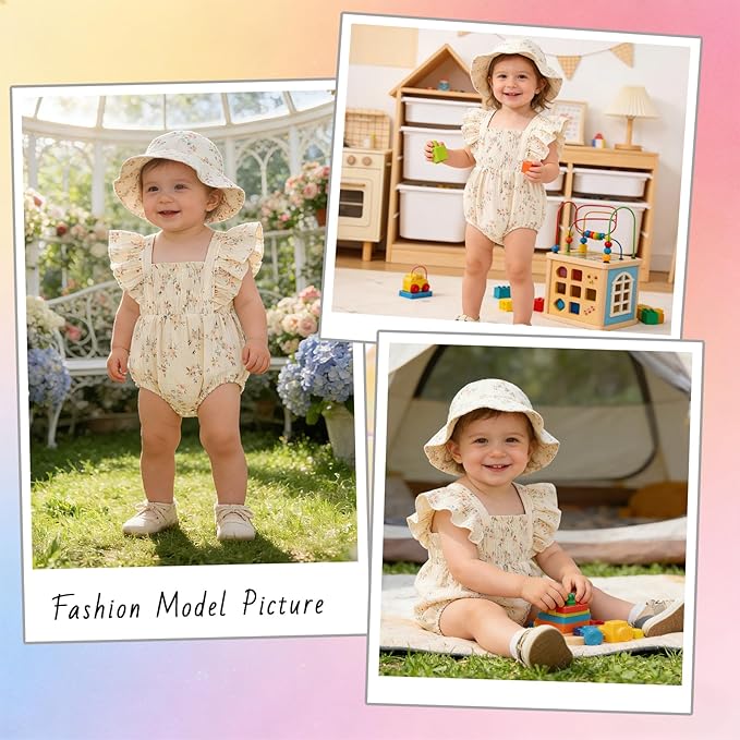 Baby Girl Floral Smocked Romper Outfit - Image 2