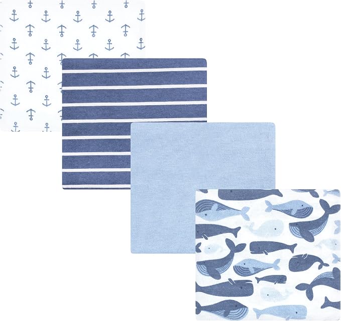 Hudson Baby Unisex Baby Cotton Flannel Receiving Blankets 4-Pack, Cute Whales by HudsonBaby