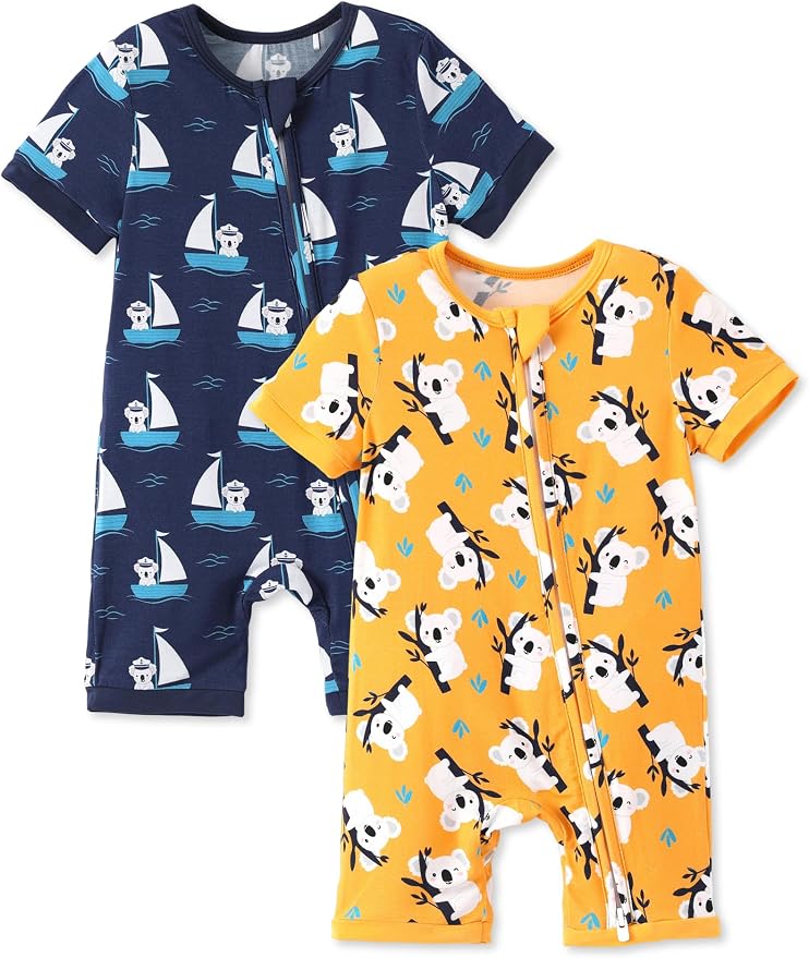 PATPAT Baby Boy and Girl Bamboo Viscose 2-Pack Romper | 2-Way Zipper, Soft and by PATPAT