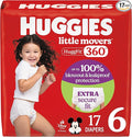Huggies Size 6 Baby Diapers, Little Movers HuggFit 360° Baby Diapers with 360° Waistband, Size 6 (35+ lbs), 17 Count, Packaging May Vary