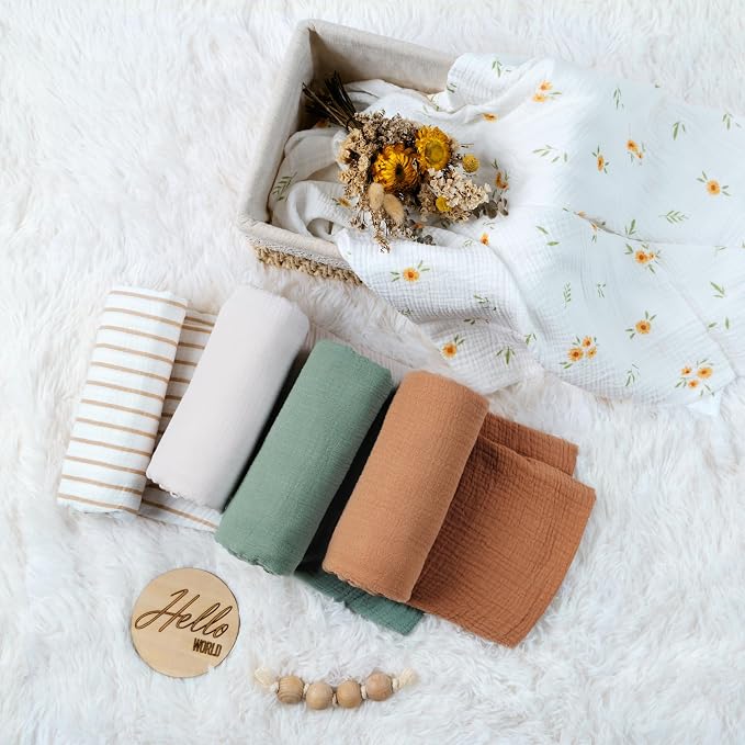 Meracorallo Muslin Swaddle Blanket, 100% Cotton, Roman Green | Soft Breathable - Image 7