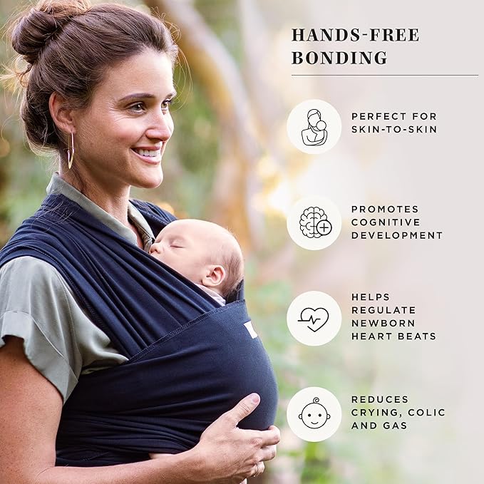 Moby Baby Wrap Carrier Evolution for Newborns to Toddlers (8-33lbs), Infant Sling Carrier, Lightweight & Hands Free Design, Adjustable for All Body Types, Baby Registry Gift (Black)