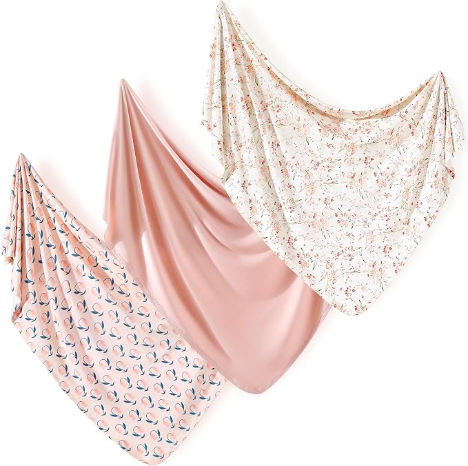 3-Pack Ultra Soft Stretchy Jersey Knit Baby Swaddle Blankets, 33x44 | Snug by BUYNOW