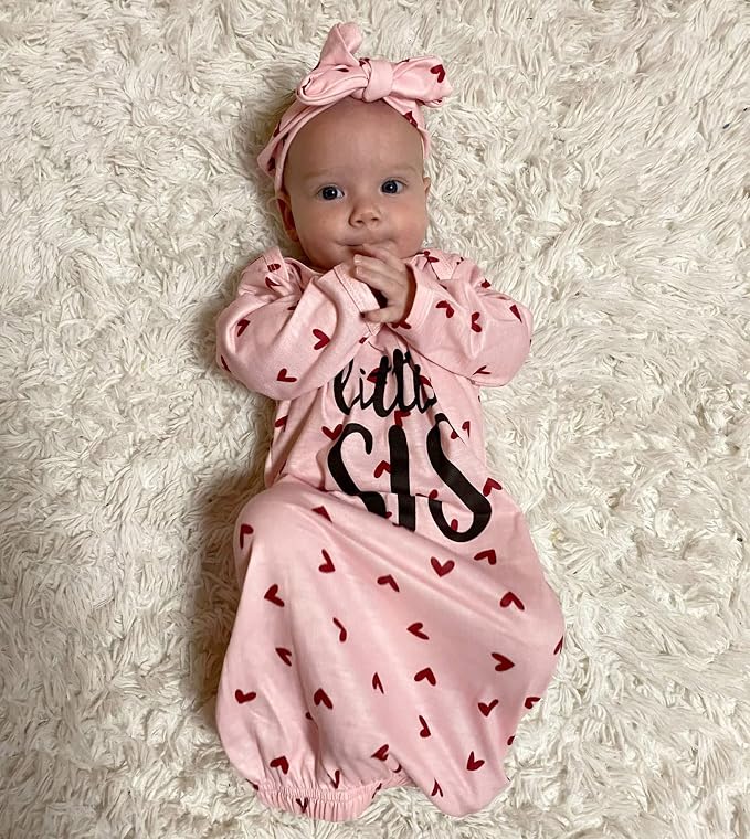 AMAWMW Newborn Baby Girl Little Sister Sleeper Gown Stripe Long Sleeve - Image 5