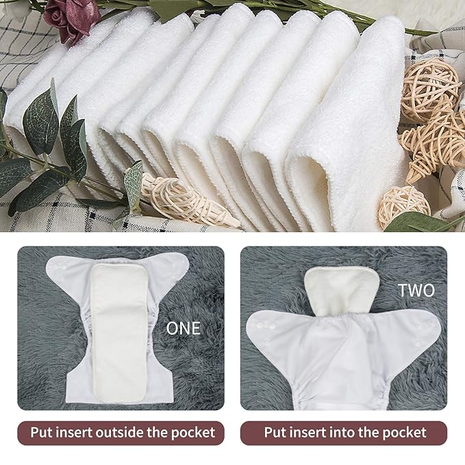 ALVA 6 Pack Cloth Diaper with 12 Inserts One Size Adjustable Washable Reusable Diaper Cover for Baby Girls and Boys