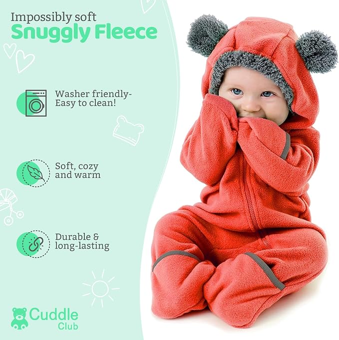 Cuddle Club Fleece Baby Bunting Bodysuit Hoodie, Newborn - Image 2