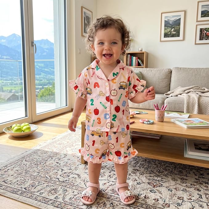 Kuriozud Toddler Baby Girl Pajamas Set Summer Floral Short Sleeve Button Down - Image 4