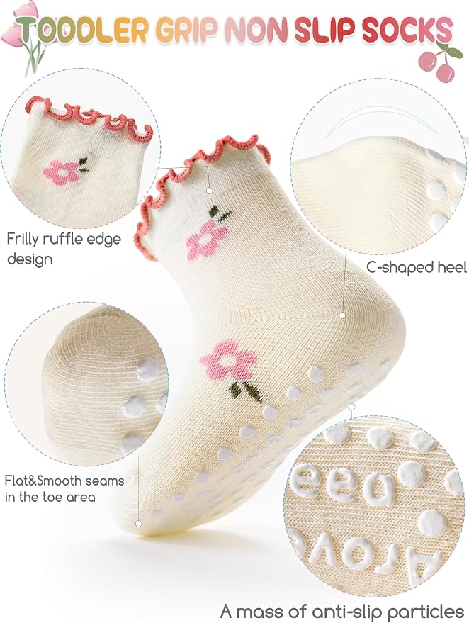 Baby Toddler Girls Socks Grip Ruffle Non Slip Kids Cotton 12 Pack Socks | - Image 3