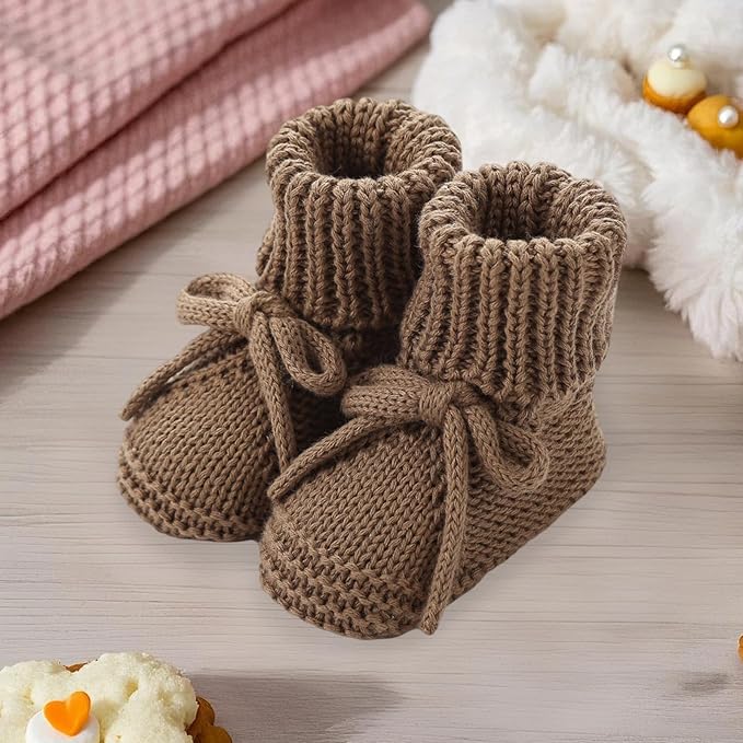 SOLILOQUY Baby Boy Girl Cozy Knit Booties Stay-On Bow Tie Newborn First Shoes - Image 4