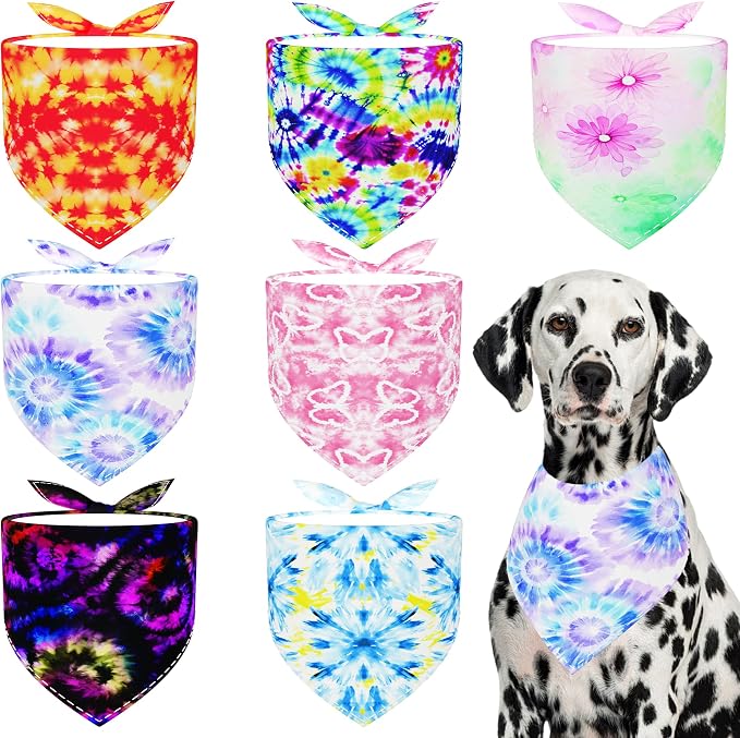 7 PCS Tie Dye Dog Bandanas for Large Dogs Breed Sewing Hemming Dog Bandana by Bestwishforyou