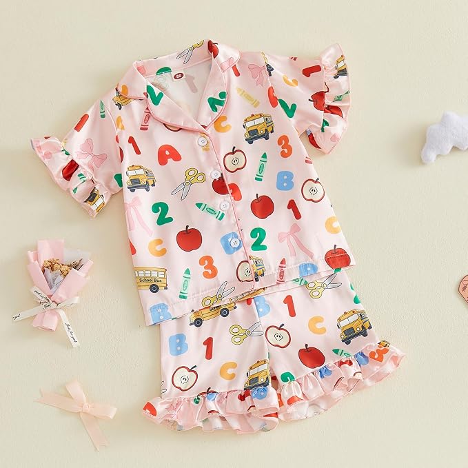 Kuriozud Toddler Baby Girl Pajamas Set Summer Floral Short Sleeve Button Down - Image 5