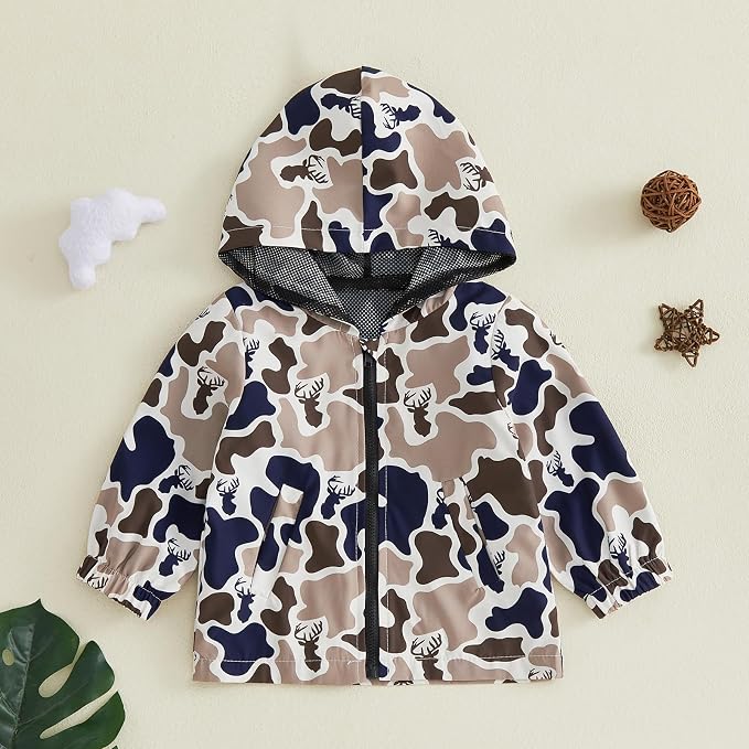 Toddler Baby Boy Lightweight Hooded Jacket Excavator Coat Outwear | Truck Print - Image 5