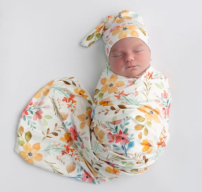 Newborn Baby Swaddle Set Headband Beanie and Name Card - Image 6