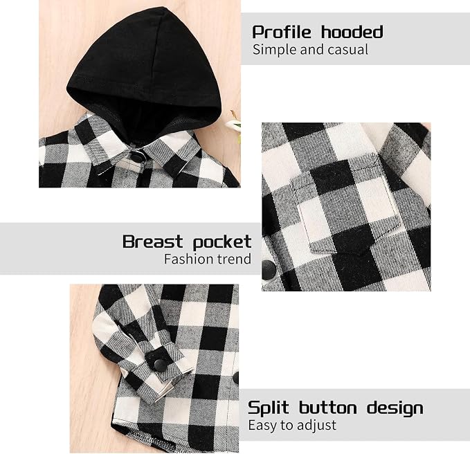 YOUNGER STAR Toddler Kids Boys Girls Flannel Hooded Plaid Shirt Button Baby Red - Image 5