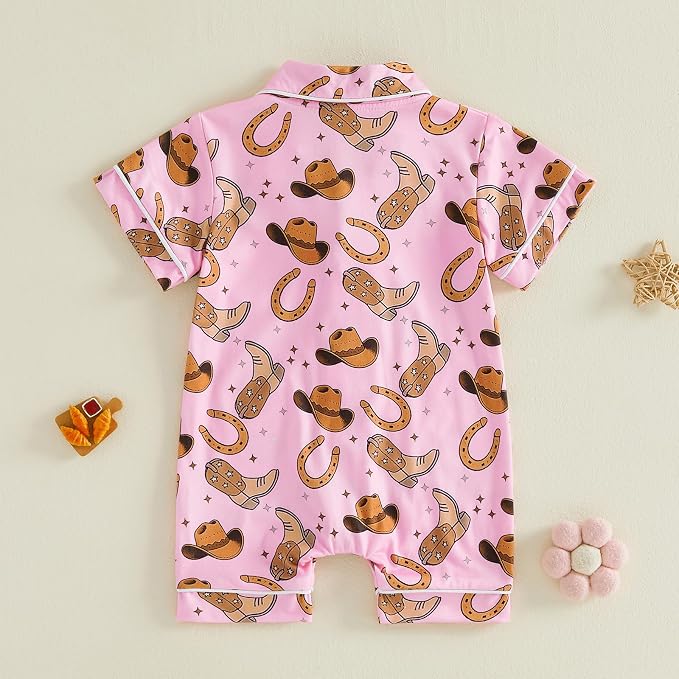 Kuriozud Baby Girl Boy Romper Pajamas Onesie Short Sleeve Button Down Pjs - Image 6