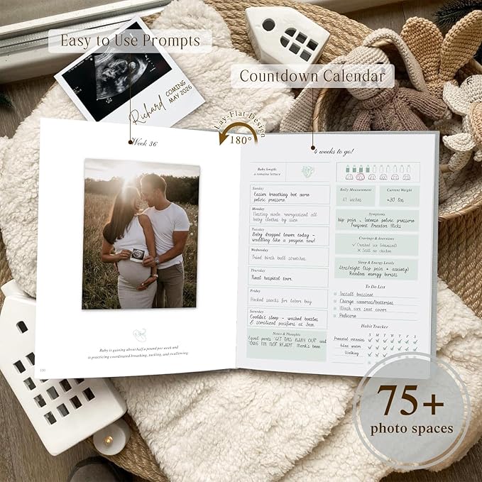 Lanpn My Pregnancy Journal Memory Book for First Time Mom, 156 Page Pregnant Announcement Must Have Planner Scrapbook, Pregnancy Tracking Diary Mom to Be Keepsake Gift for Expecting New Parent Grey