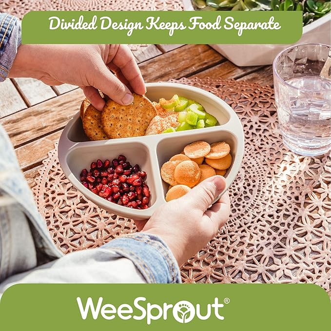 WeeSprout Silicone Divided Plates (No Lids), 100% Food Grade Silicone Plates for Toddlers & Kids, Dishwasher & Microwave Safe