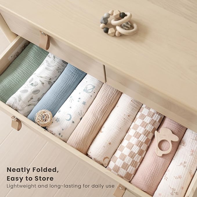 Konssy 3-Pack Muslin Baby Swaddle Blankets, 47 x 47 in Receiving Blankets | - Image 6