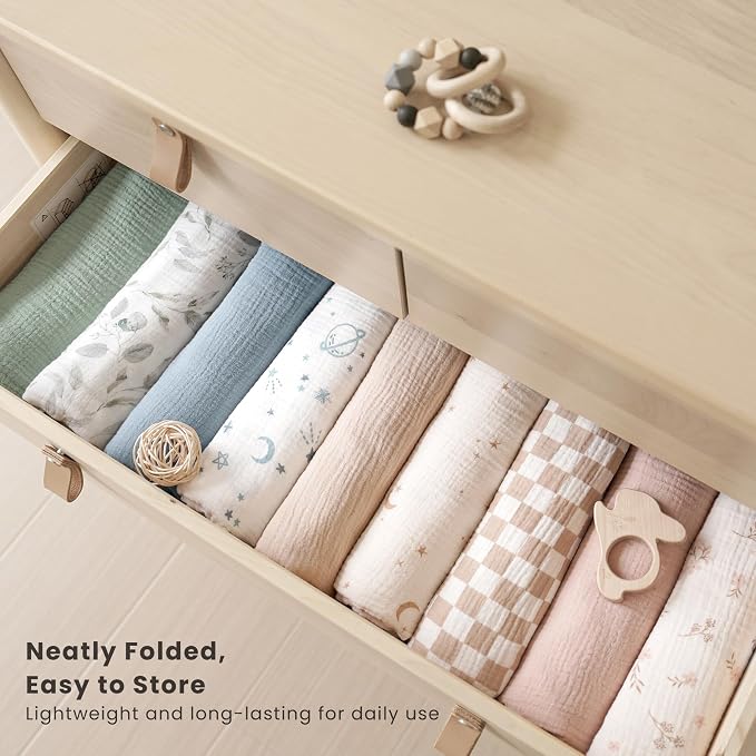 Konssy 3-Pack Muslin Baby Swaddle Blankets, 47 x 47 in Receiving Blankets | - Image 4