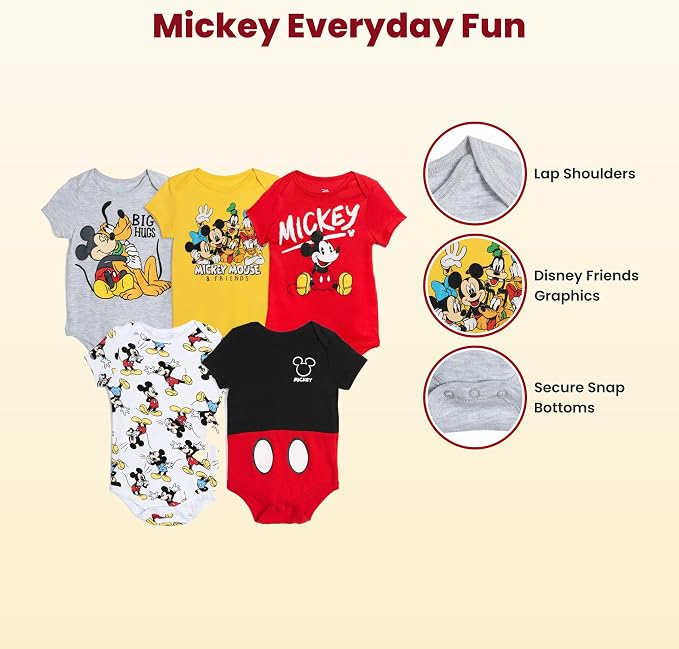 Disney Baby 5-Pack Short Sleeve Bodysuits Newborn to Infant - Image 3