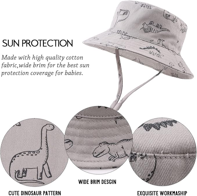 JANGANNSA Dinosaur Baby Boys Sun Hat Cotton Toddler Girls Bucket Hats Summer - Image 3