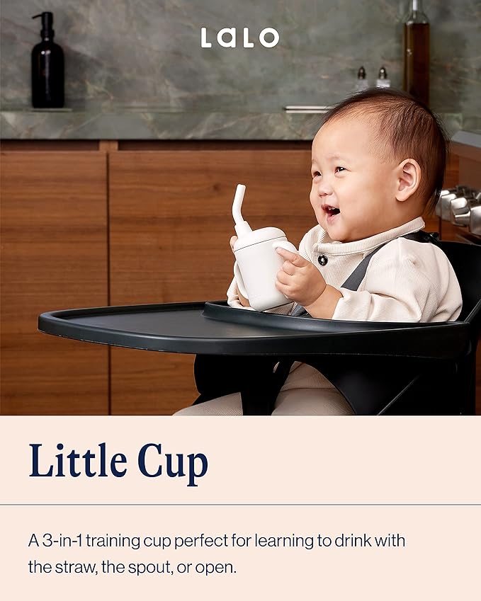 Lalo Little Cup, Non-Toxic Silicone Straw Cup with Handles - Baby and Toddler Sippy Cup - Mini Cup and Straw Training System, 4oz, Grapefruit