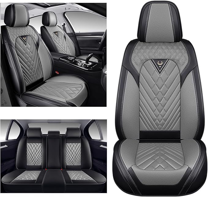 Seat Covers,Car Seat Covers Full Set,Car Seat Cover, Car Seat Covers Front Back Seat Cover,Waterproof Car Seat Cushion,Leather Seat Cover Seat Protector Universal Fit Most Car（5 Seat,Gary&Black）