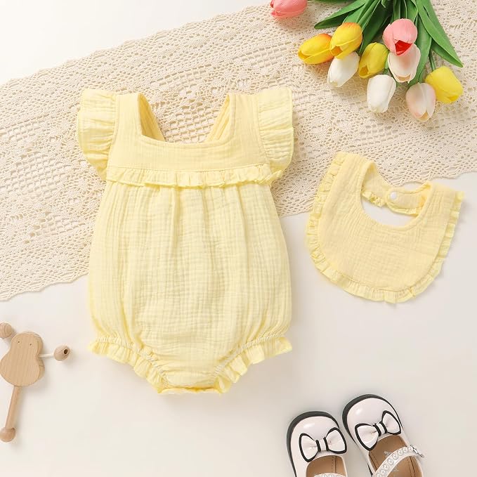 YOUNGER TREE Baby Girl Romper 100% Cotton Ruffle Sleeveless Summer Outfit - Image 2