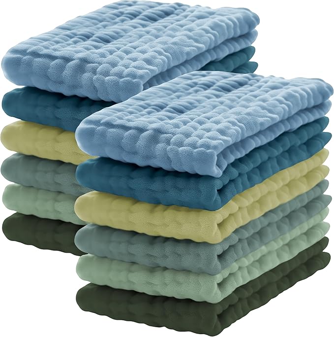 Lovely Care 12 Pack Muslin Burp Cloths 100% Cotton Muslin Cloths Large by Lovely+Care