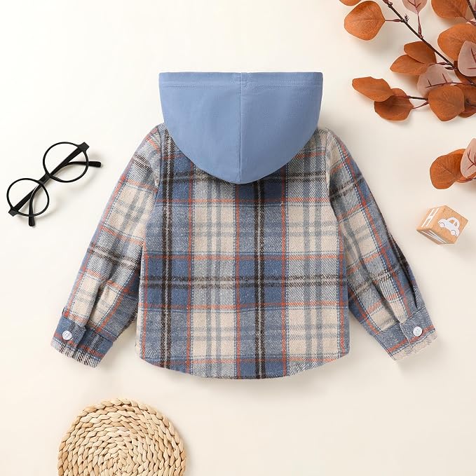 YOUNGER STAR Toddler Kids Boys Girls Flannel Hooded Plaid Shirt Button Baby Red - Image 3