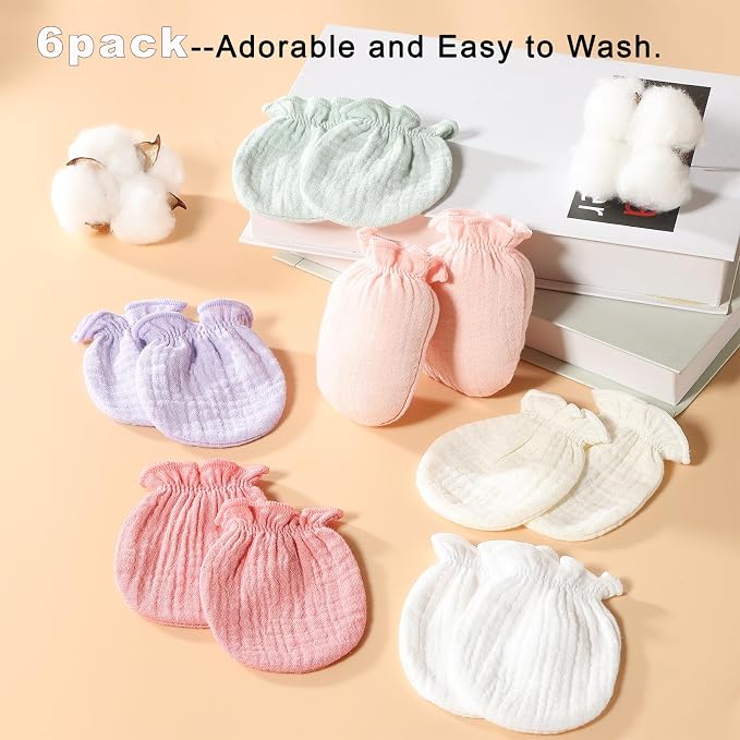 MOMSMENU Baby Mittens Newborn Muslin Soft No Scratch 0-6 Months 6-Pack | - Image 7
