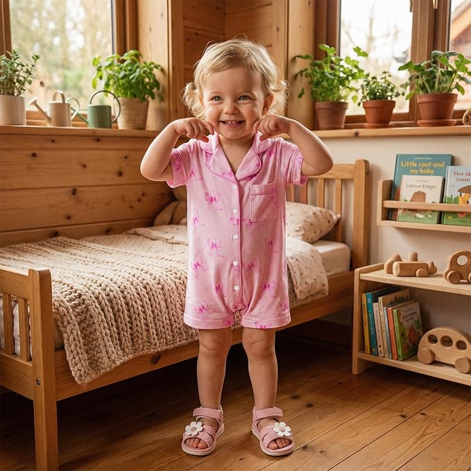 Kuriozud Baby Girl Boy Romper Pajamas Onesie Short Sleeve Button Down Pjs - Image 2