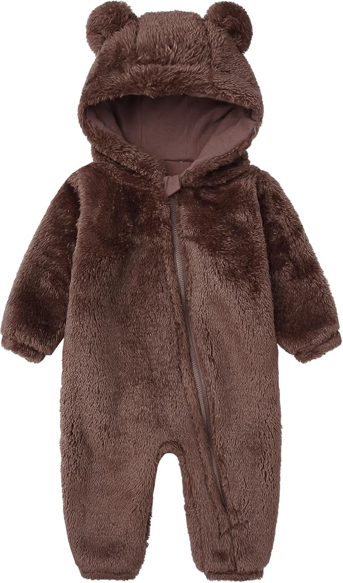 Baby Furry Jumpsuit Infant Bear Onesies Zipper Long Sleeve One-Piece Romper by BabymineStartFromTheHeart